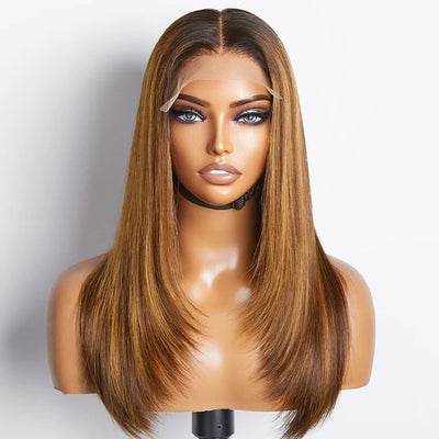 DIAMOND <p> Layered Cut Glueless HD Closure Wig Blonde Highlights