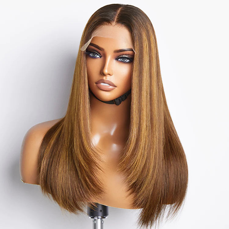 DIAMOND <p> Layered Cut Glueless HD Closure Wig Blonde Highlights