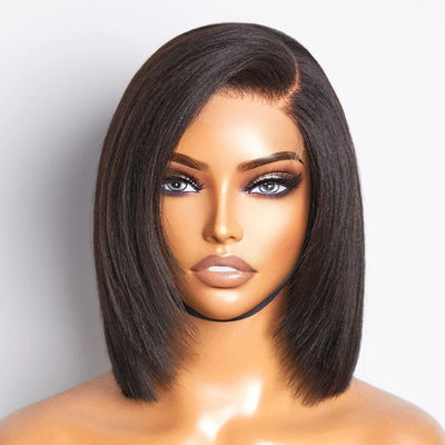 CHELSEA <p> Kinky Straight Pre plucked 5X5 HD Lace Glue-less Wig