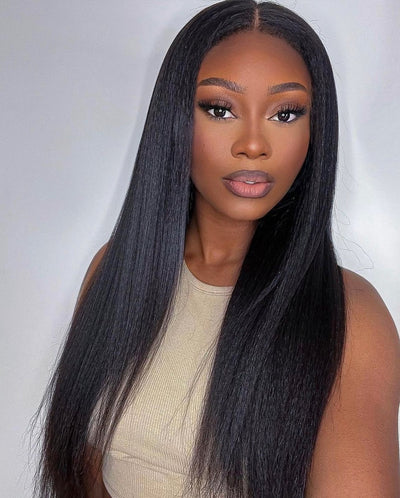 NUBIAN <p> Pre plucked 7X7 HD Lace Glue-less Kinky Straight Wig