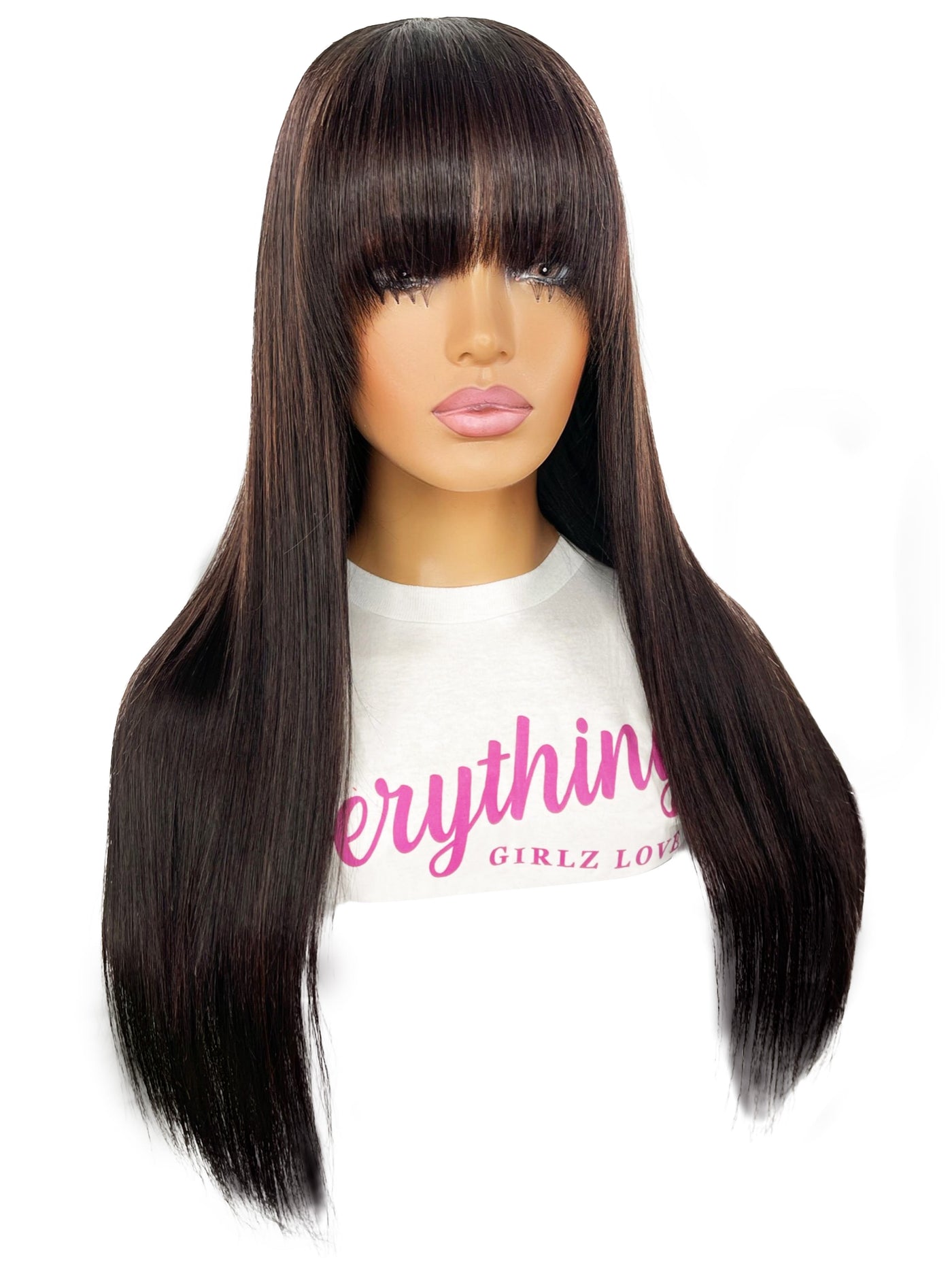 JAYLA <p> Black Wig with Bangs, Bleached Knots Human Hair