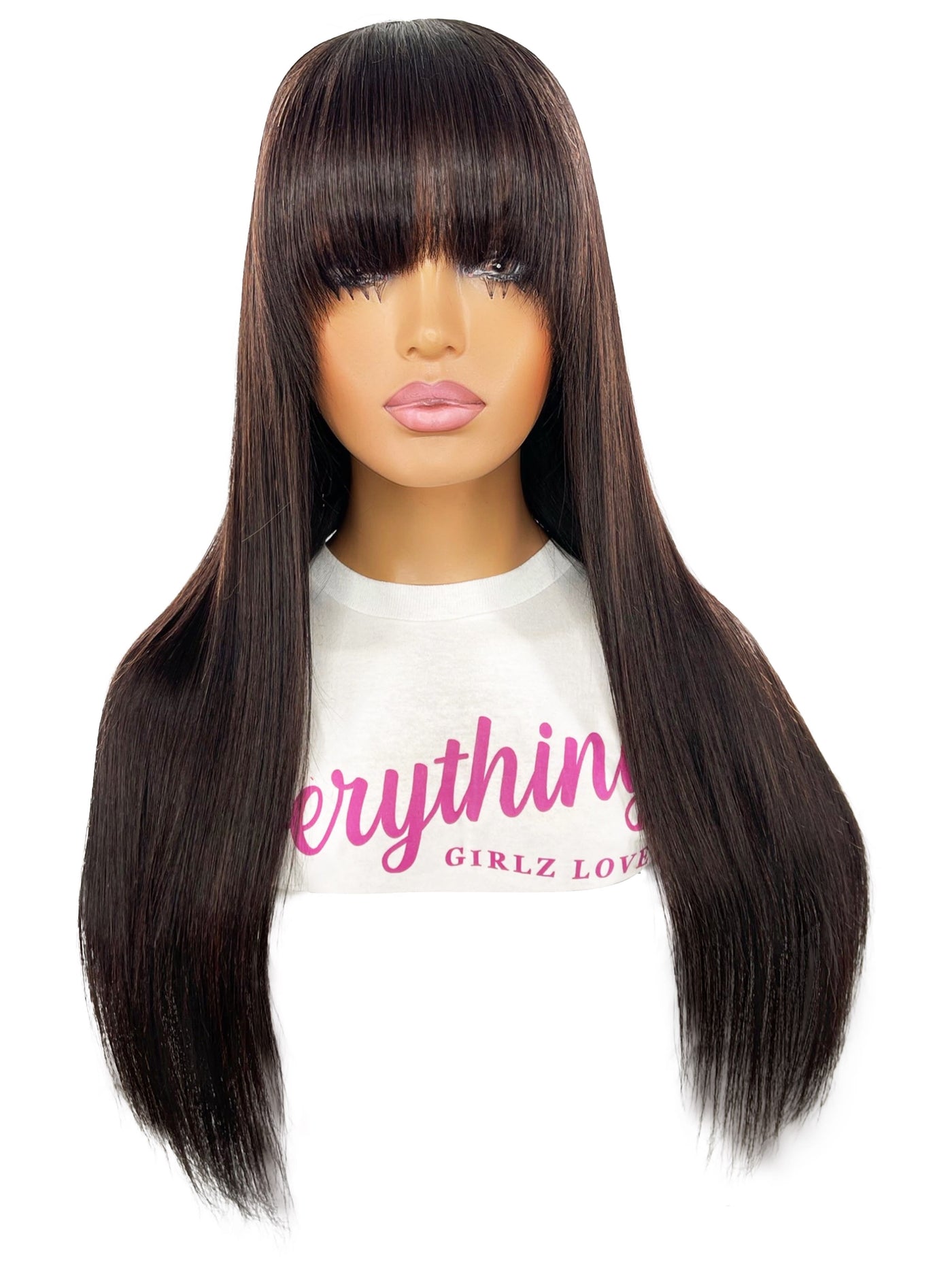 JAYLA <p> Black Wig with Bangs, Bleached Knots Human Hair