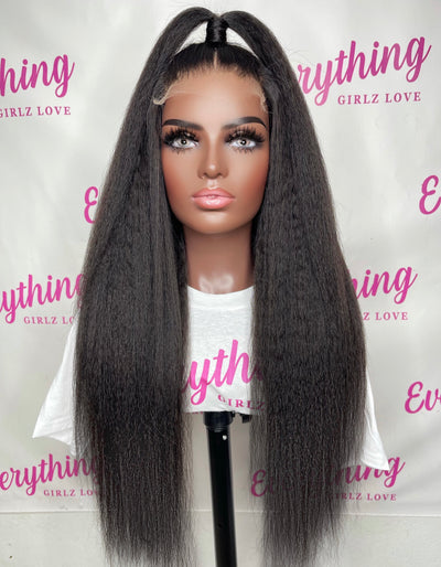 NUBIAN <p> Pre plucked 5X5 HD Lace Glue-less Kinky Straight Wig